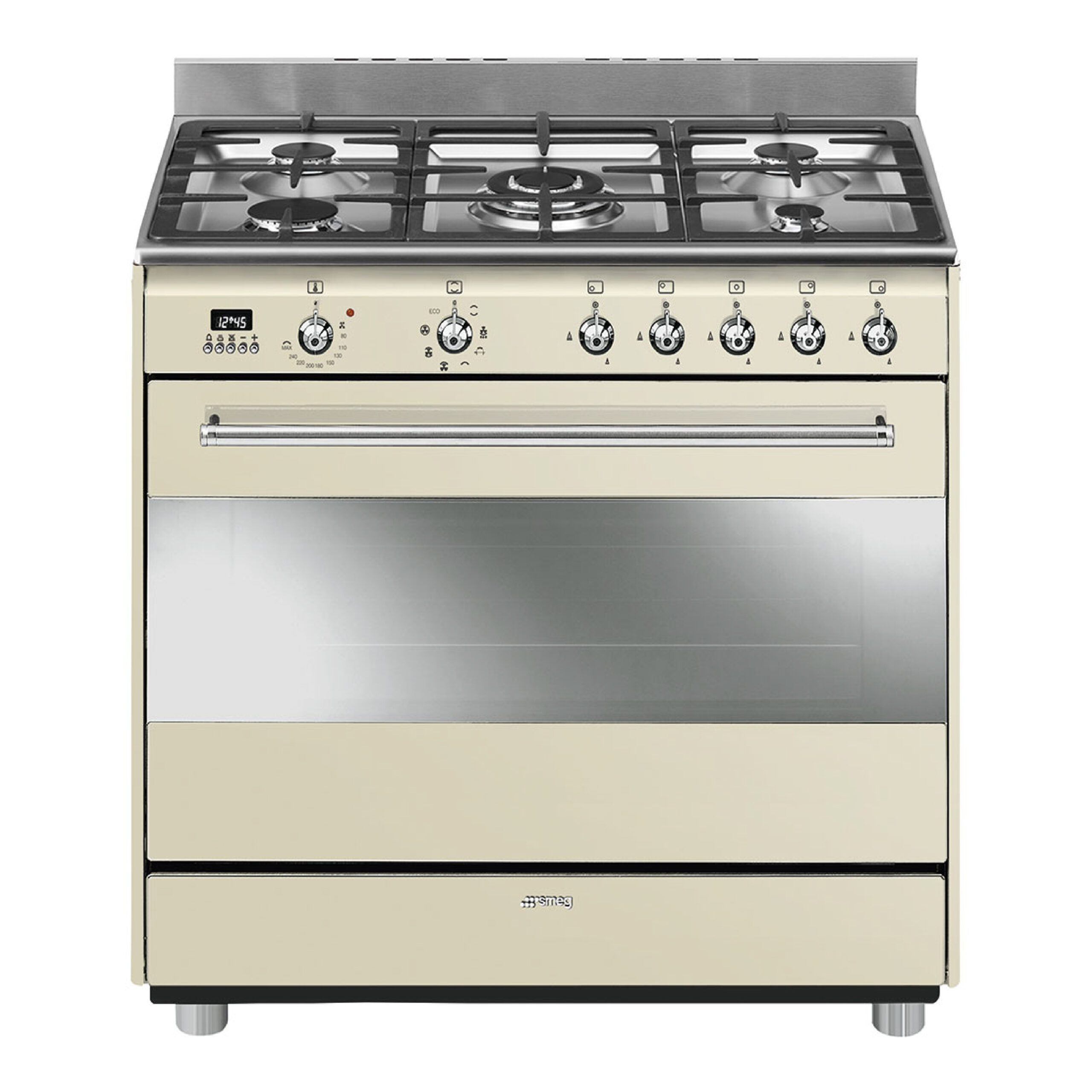 SMEG OVEN GAS ELECTRIC 5 BURNER CREAM 90CM Modern Living