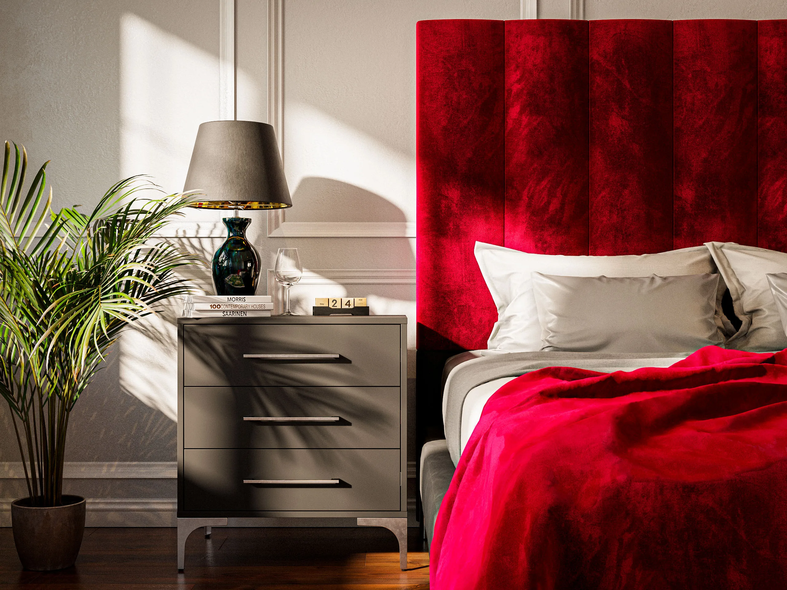 ML TRENTINO HEADBOARD - QUEEN - ROSE RED - Image 4
